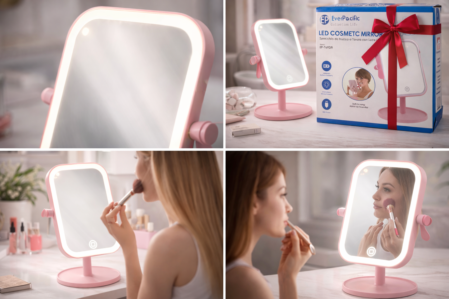 Specchio Trucco LED Ricaricabile con Luce Naturale – Touch, USB, Portatile